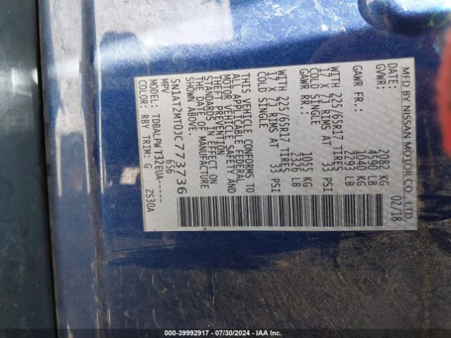 5N1AT2MT0JC773736 Nissan ROGUE S