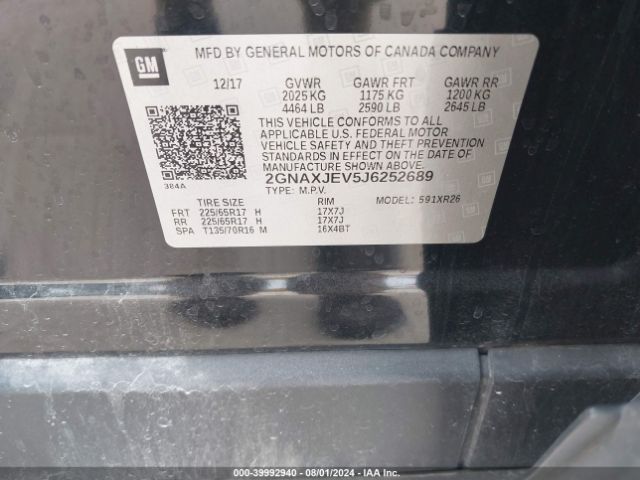 2GNAXJEV5J6252689 Chevrolet EQUINOX LT