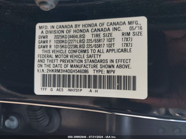 2HKRM3H40GH546086 Honda CR-V SE