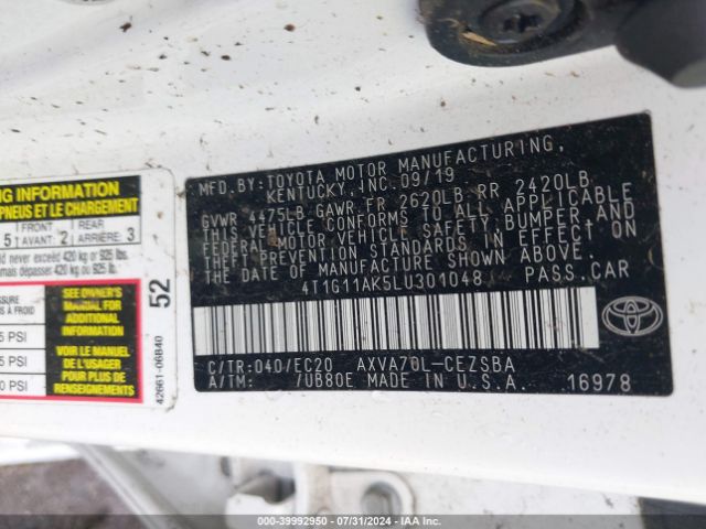 4T1G11AK5LU301048 Toyota Camry Se Nightshade Edition