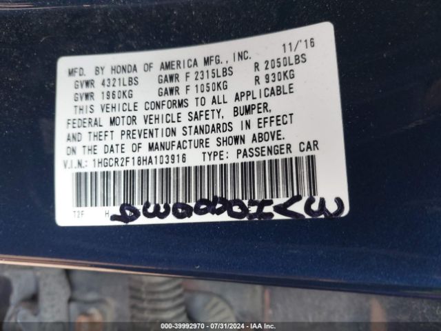 1HGCR2F18HA103916 Honda Accord Sport Se
