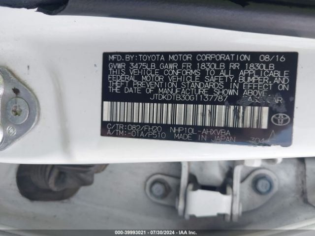 JTDKDTB30G1137787 Toyota Prius C One