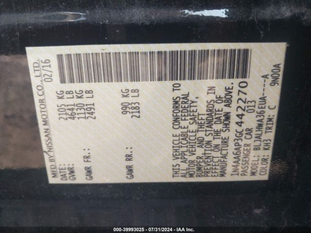 1N4AA6AP3GC442270 Nissan Maxima 3.5 Platinum