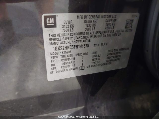 1GKS2HKC5FR141678 GMC Yukon Xl 1500 Slt