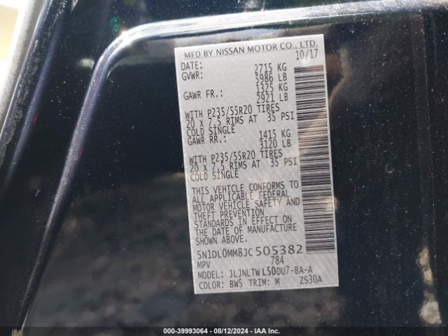 5N1DL0MM8JC505382 Infiniti QX60