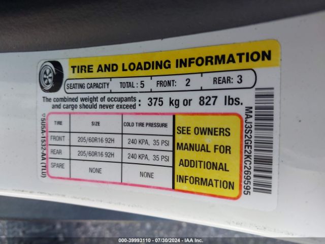 MAJ3S2GE2KC269595 Ford Ecosport Se