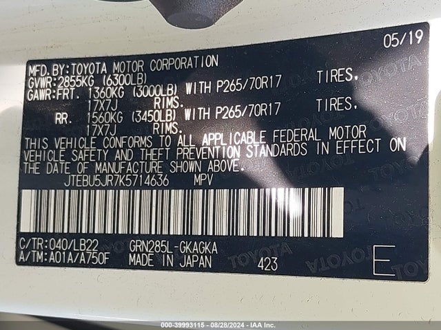 Toyota 4runner Sr5 Premium 2019 JTEBU5JR7K5714636 Image 9