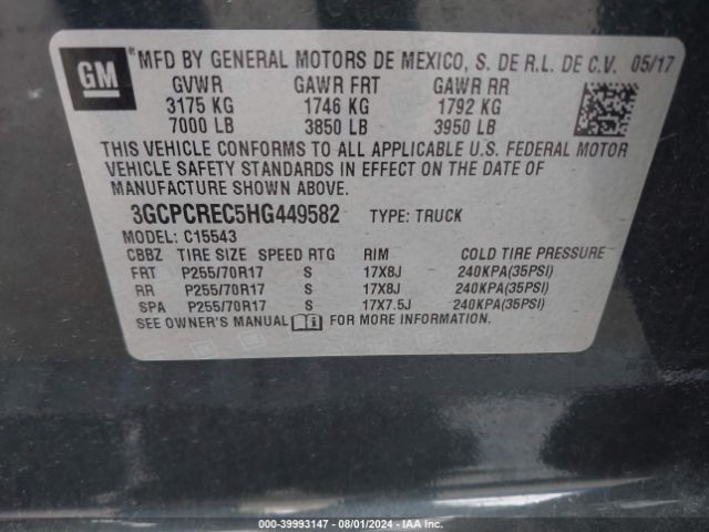3GCPCREC5HG449582 Chevrolet Silverado 1500 1lt