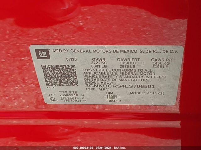3GNKBCRS4LS706501 Chevrolet Blazer Fwd 2lt