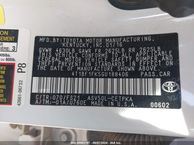 Toyota CAMRY SE 2016 4T1BF1FK5GU188406 Image 9