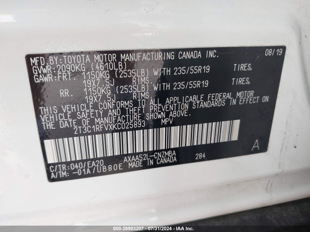 Toyota Rav4 Xle Premium 2019 2T3C1RFVXKC025893 Image 9