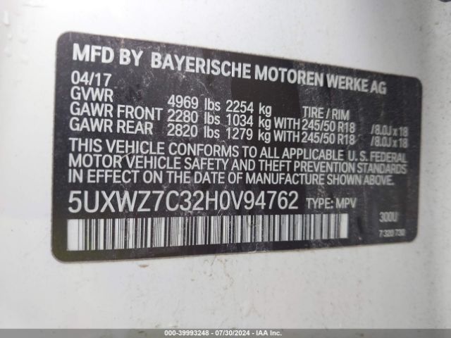 5UXWZ7C32H0V94762 BMW X3 Sdrive28i