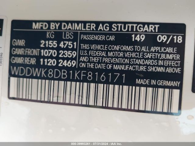 WDDWK8DB1KF816171 Mercedes-Benz C 300