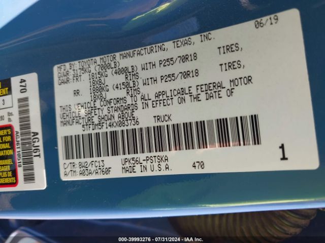 5TFDM5F14KX083736 Toyota Tundra Sr5 4.6l V8