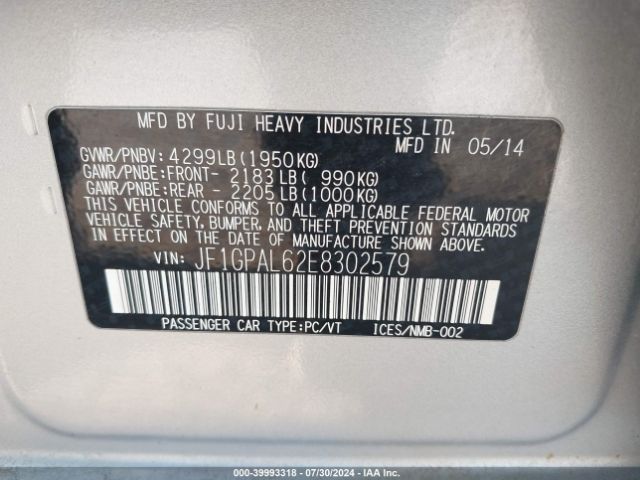 JF1GPAL62E8302579 Subaru Impreza 2.0i Sport Premium