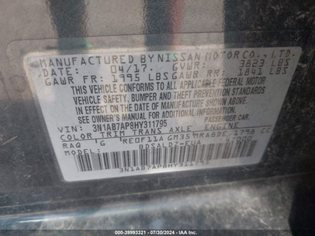 3N1AB7AP8HY311795 Nissan SENTRA SV