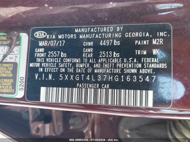 KIA Optima Lx 2017 5XXGT4L37HG163547 Image 9