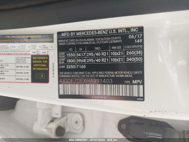 4JGDF7DEXHA991403 Mercedes-Benz Gls 550 4matic