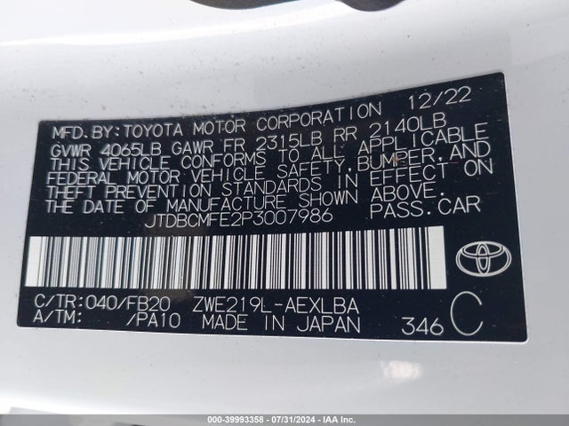 Toyota Corolla Hybrid Le 2023 JTDBCMFE2P3007986 Image 9