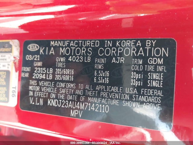KNDJ23AU4M7142110 KIA SOUL LX