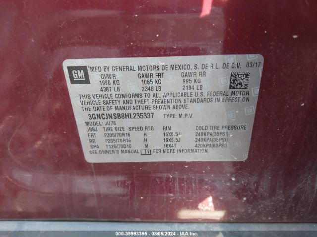 3GNCJNSB8HL235337 Chevrolet TRAX LS