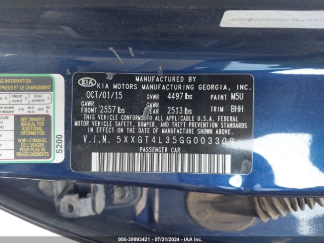 5XXGT4L35GG003309 KIA Optima Lx