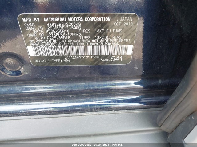 2019 MITSUBISHI OUTLANDER JA4AZ3A37KZ016516 Photo 8