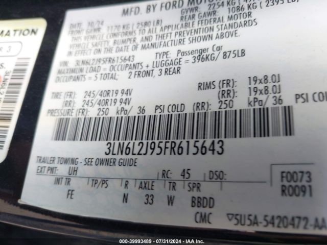 3LN6L2J95FR615643 Lincoln MKZ