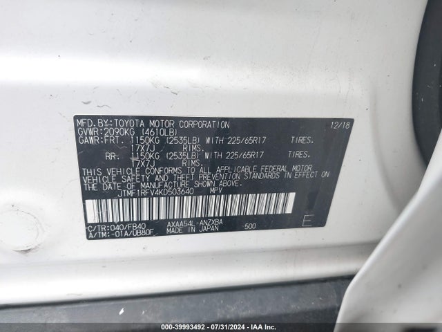 Toyota RAV4 LE 2019 JTMF1RFV4KD503640 Image 9