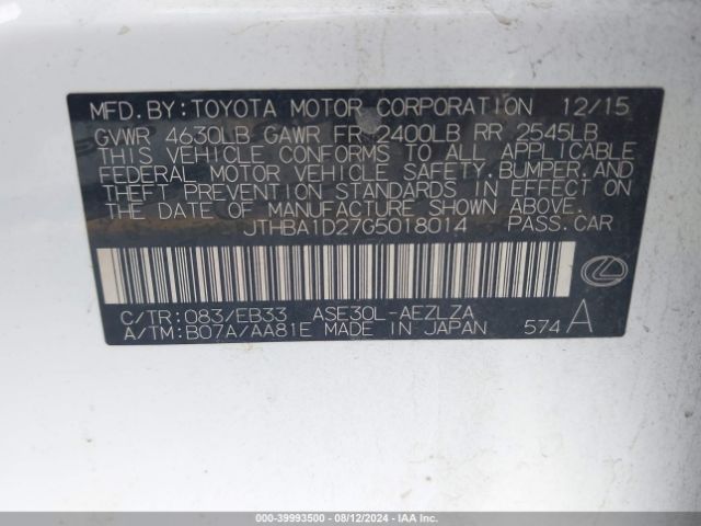 JTHBA1D27G5018014 Lexus IS 200T