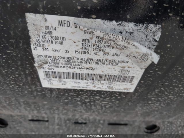 1FM5K8D82FGA49923 Ford EXPLORER XLT