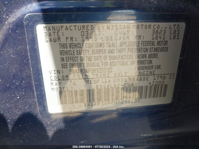 Nissan SENTRA SV 2017 3N1AB7AP2HY293102 Image 9