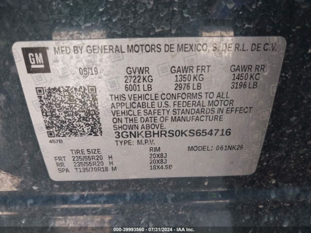 3GNKBHRS0KS654716 Chevrolet Blazer