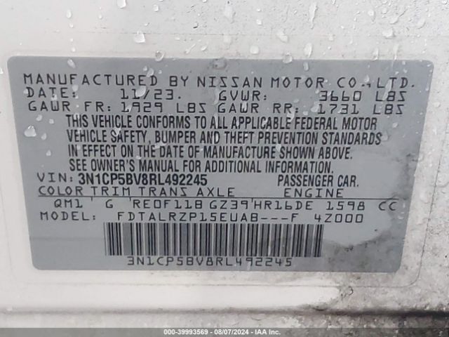 3N1CP5BV8RL492245 Nissan Kicks S Xtronic Cvt