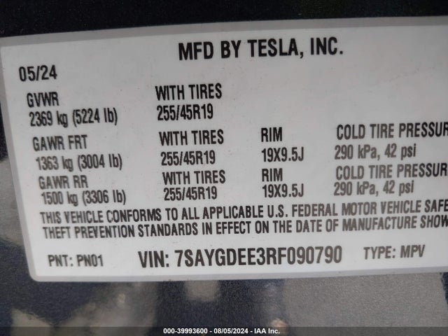 2024 TESLA MODEL Y 7SAYGDEE3RF090790 Photo 8