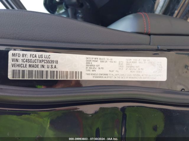 1C4SDJCTXPC553918 Dodge Durango R/t Plus Awd