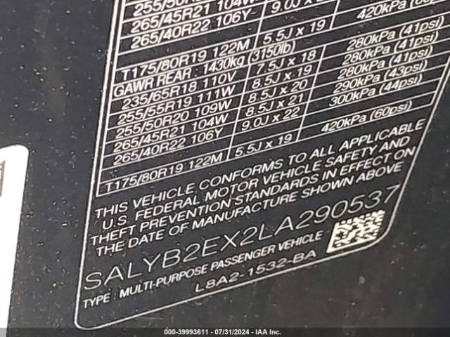 SALYB2EX2LA290537 Land Rover Range Rover Velar P250 S