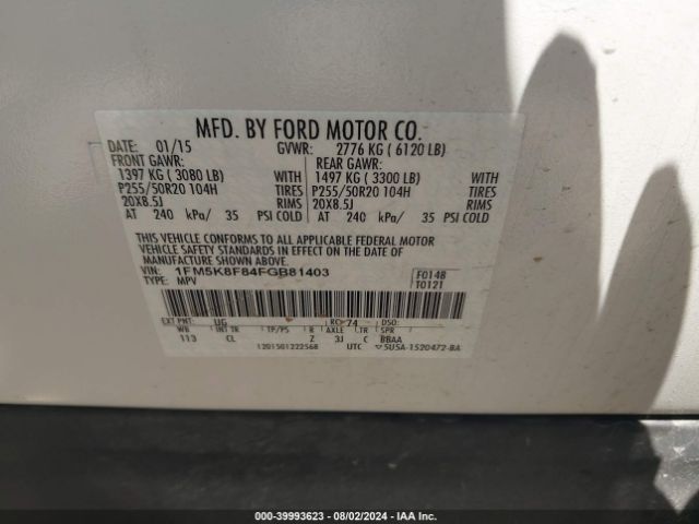 1FM5K8F84FGB81403 Ford Explorer Limited