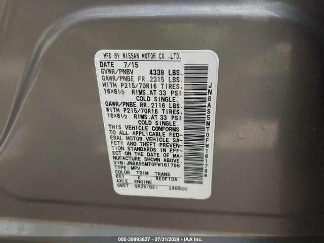 Nissan Rogue Select S 2015 JN8AS5MT0FW161796 Image 9