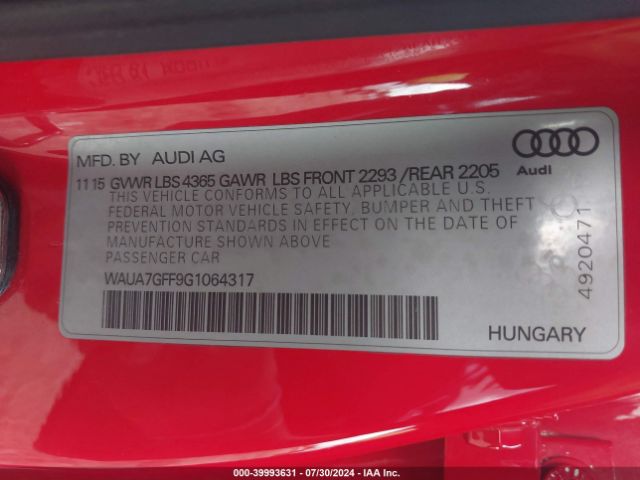 WAUA7GFF9G1064317 Audi A3 1.8t Premium