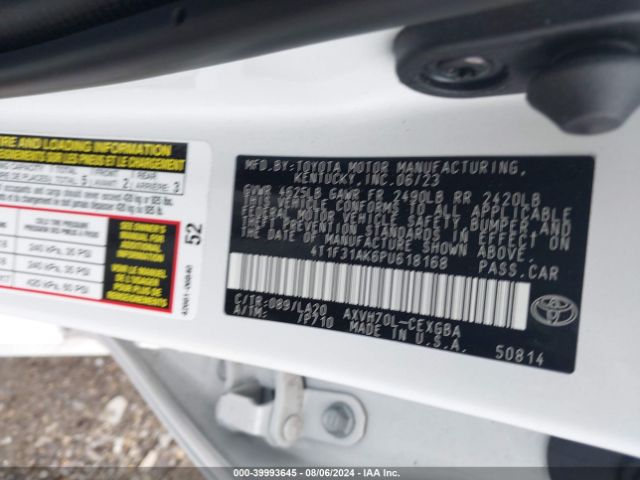 4T1F31AK6PU618168 Toyota Camry Xle Hybrid