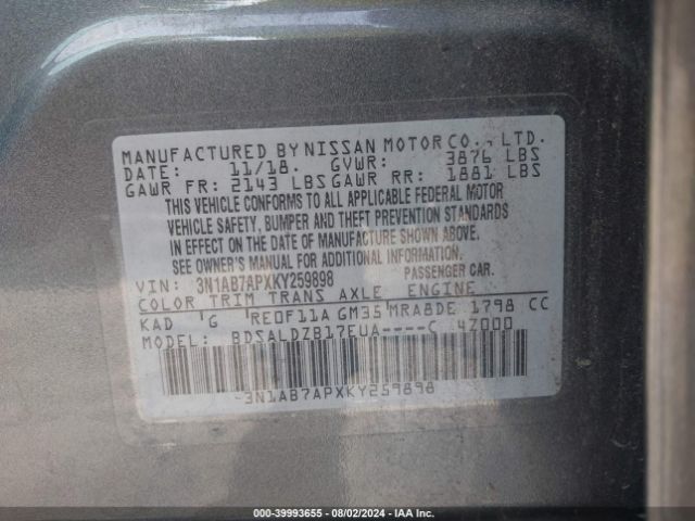 3N1AB7APXKY259898 Nissan SENTRA SV
