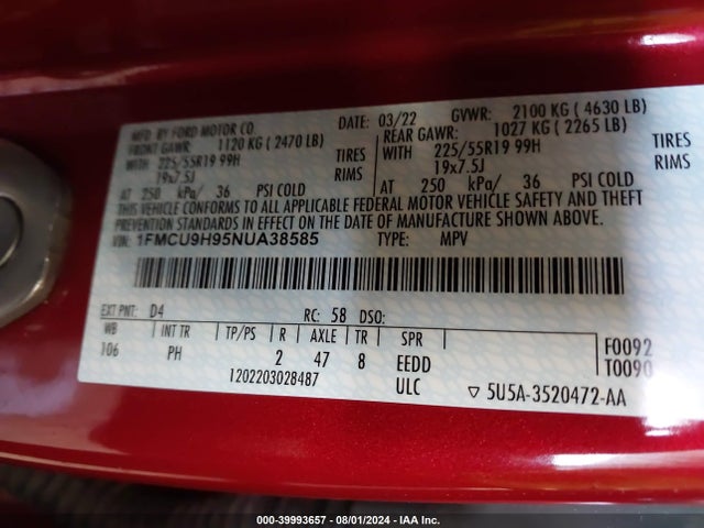 Ford ESCAPE SEL 2022 1FMCU9H95NUA38585 Image 9
