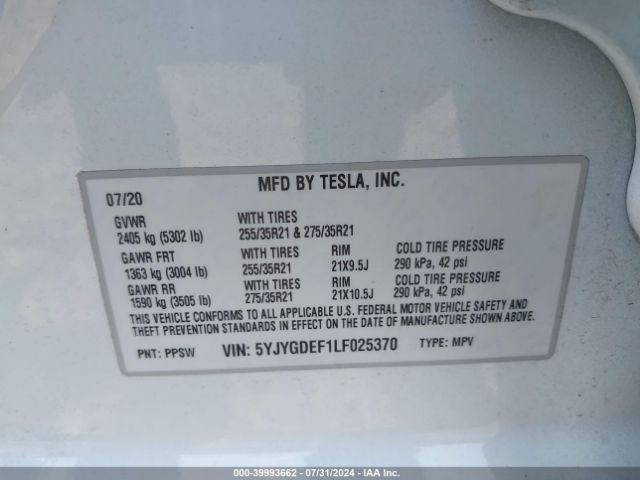 5YJYGDEF1LF025370 Tesla Model Y Long Range Dual Motor All-wheel Drive/performance Dual Motor All-wheel Drive
