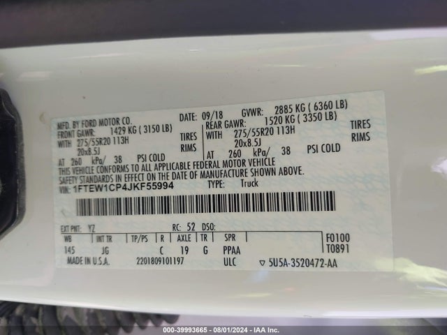 Ford F-150 Xl 2018 1FTEW1CP4JKF55994 Image 9
