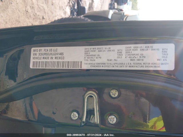 3C6UR5DJXLG241465 RAM 2500 Big Horn  4x4 6'4 Box