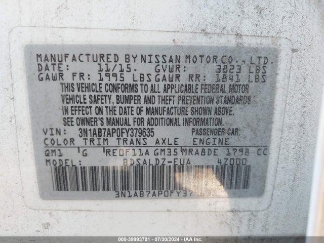 Nissan SENTRA SV 2015 3N1AB7AP0FY379635 Image 9
