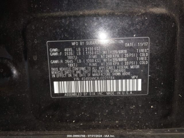4S4BSANC8J3271184 Subaru Outback 2.5i Limited