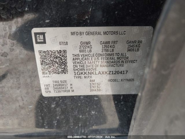 1GKKNKLAXKZ120417 GMC Acadia Sle-1