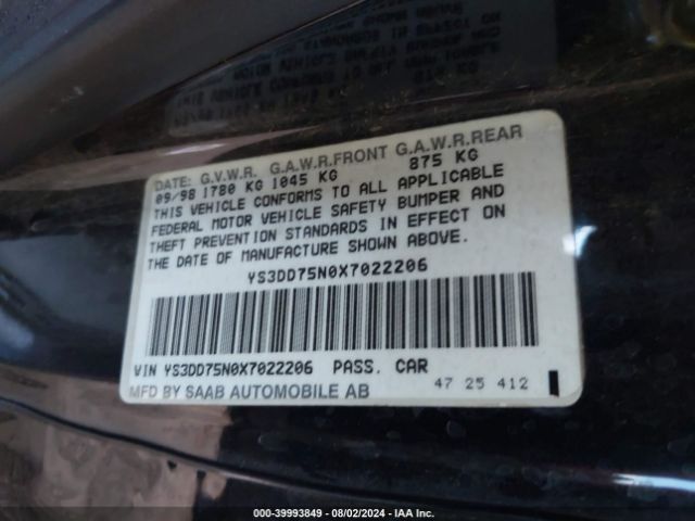 1999 SAAB 9-3 YS3DD75N0X7022206 Photo 8